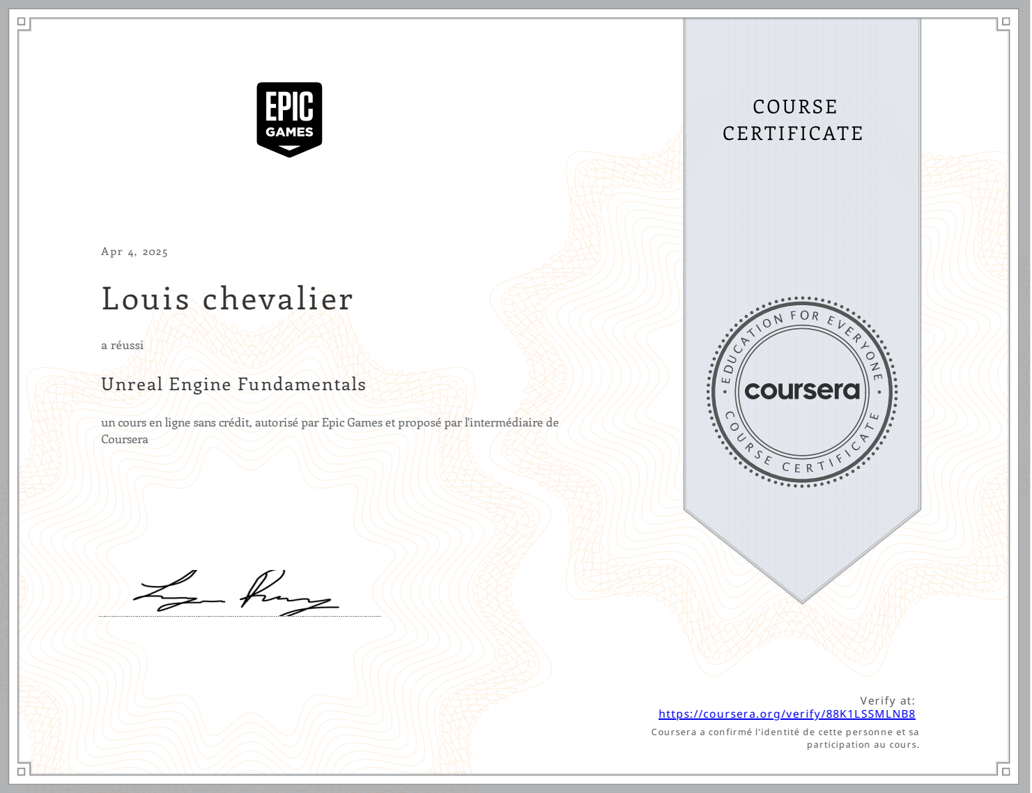 Certificat XR Michigan